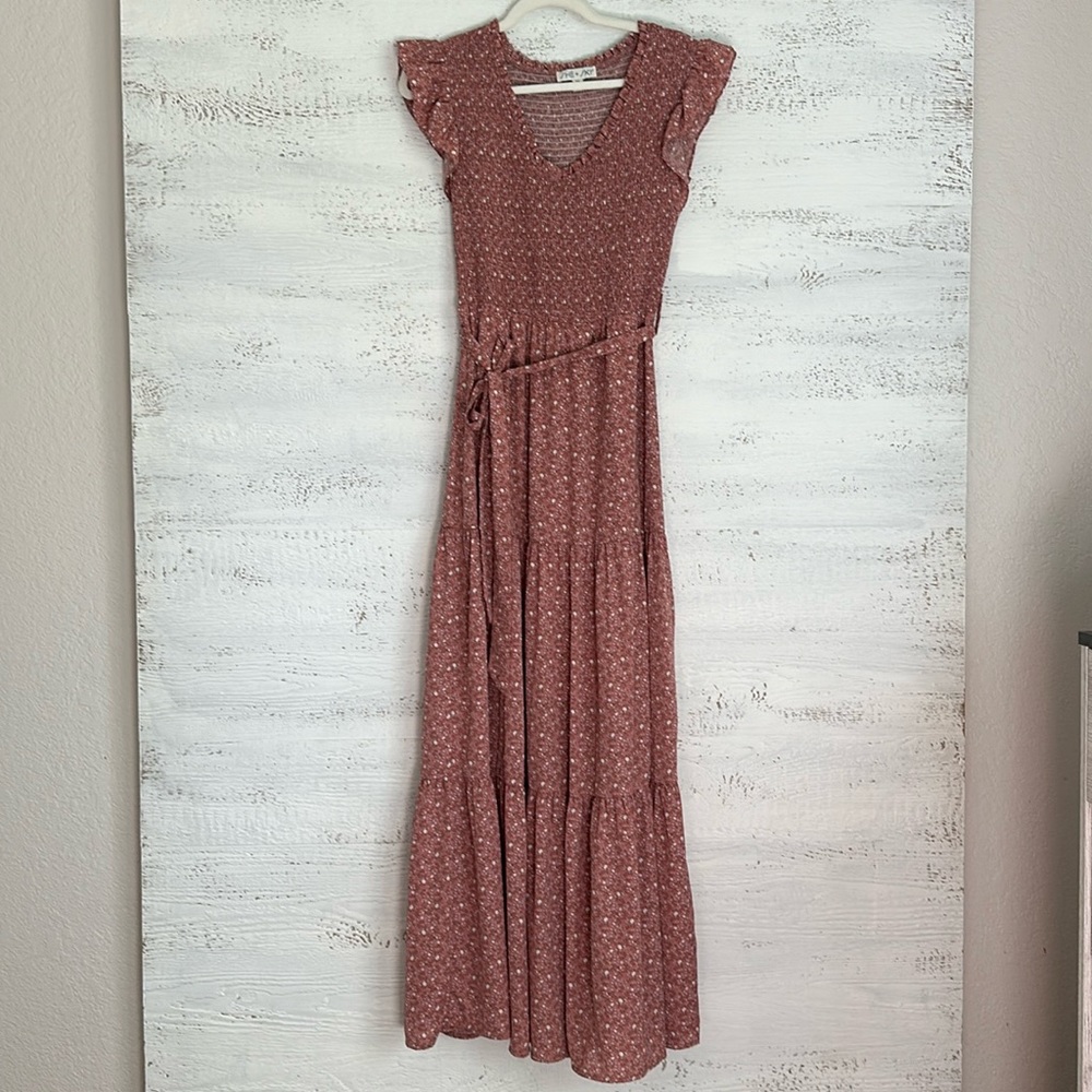 Brand New!  She & Sky smocked midi dress.  Mauve color. Size M